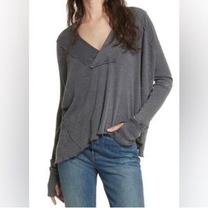 Free People Ocean View Tee Long Sleeves Gray Knit Oversized Shirt Top Size XS